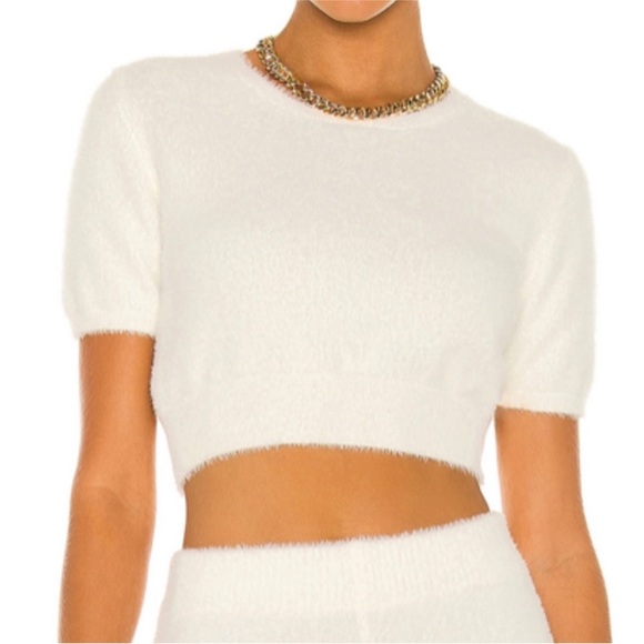 Amanda Uprichard Charlett Crop Cozy Sweater Fuzzy Soft White Size Medium - Picture 1 of 10
